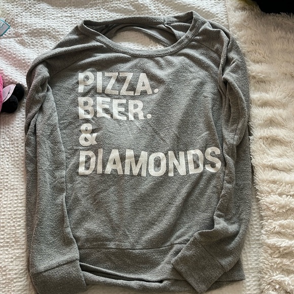 Chaser Tops - Grey chaser long sleeve pizza beer diamonds top